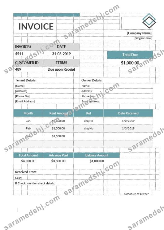 Office Rent Invoice Format Template